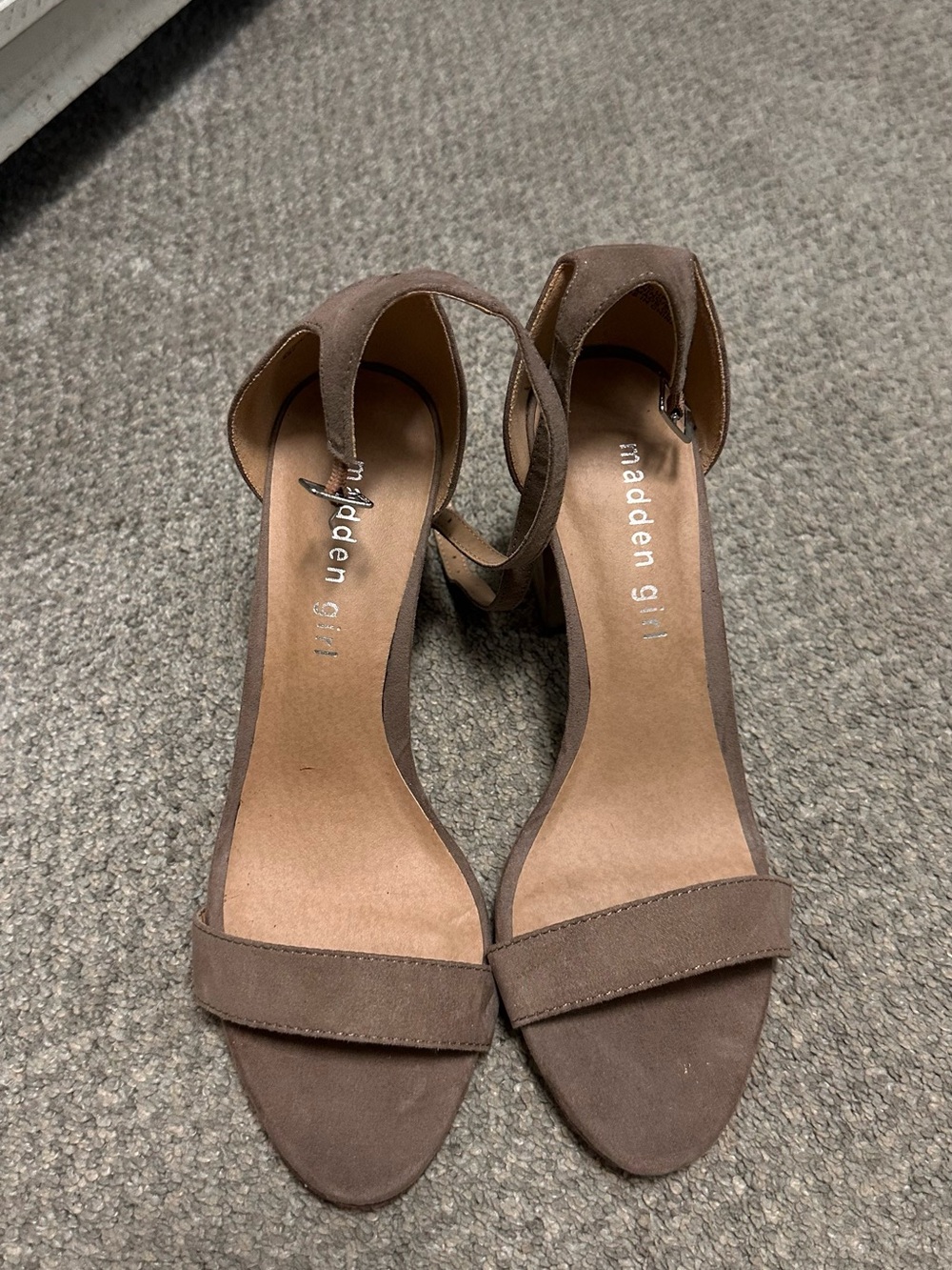Madden Girl Brown Suede Ankle-Strap Heels